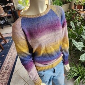 Express Pastel‎ Ombre Rainbow Knit Oversized Sweater XS Women's Crew Neck